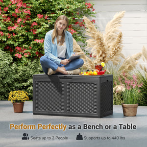 100 Gallon Resin Deck Box Outdoor Waterproof Storage Bench-Gray