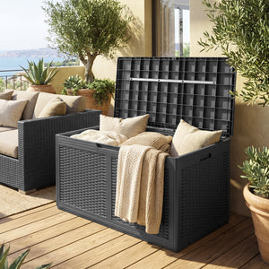 100 Gallon Resin Deck Box Outdoor Waterproof Storage Bench-Gray