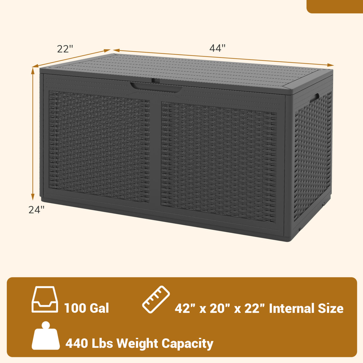 100 Gallon Resin Deck Box Outdoor Waterproof Storage Bench-Gray