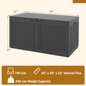 100 Gallon Resin Deck Box Outdoor Waterproof Storage Bench-Gray
