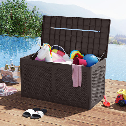 100 Gallon Resin Deck Box Outdoor Waterproof Storage Bench-Brown