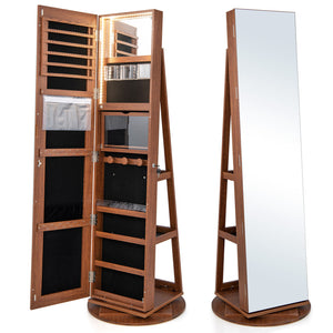 360 ° Rotating Mirrored Jewelry Cabinet Armoire 3 Color LED Modes Lockable-White