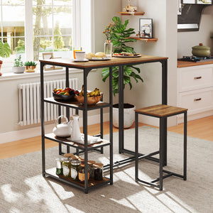 3-Piece Bar Table Set for 2 Bar-Height Dining Table with 2 Stools-Rustic Brown
