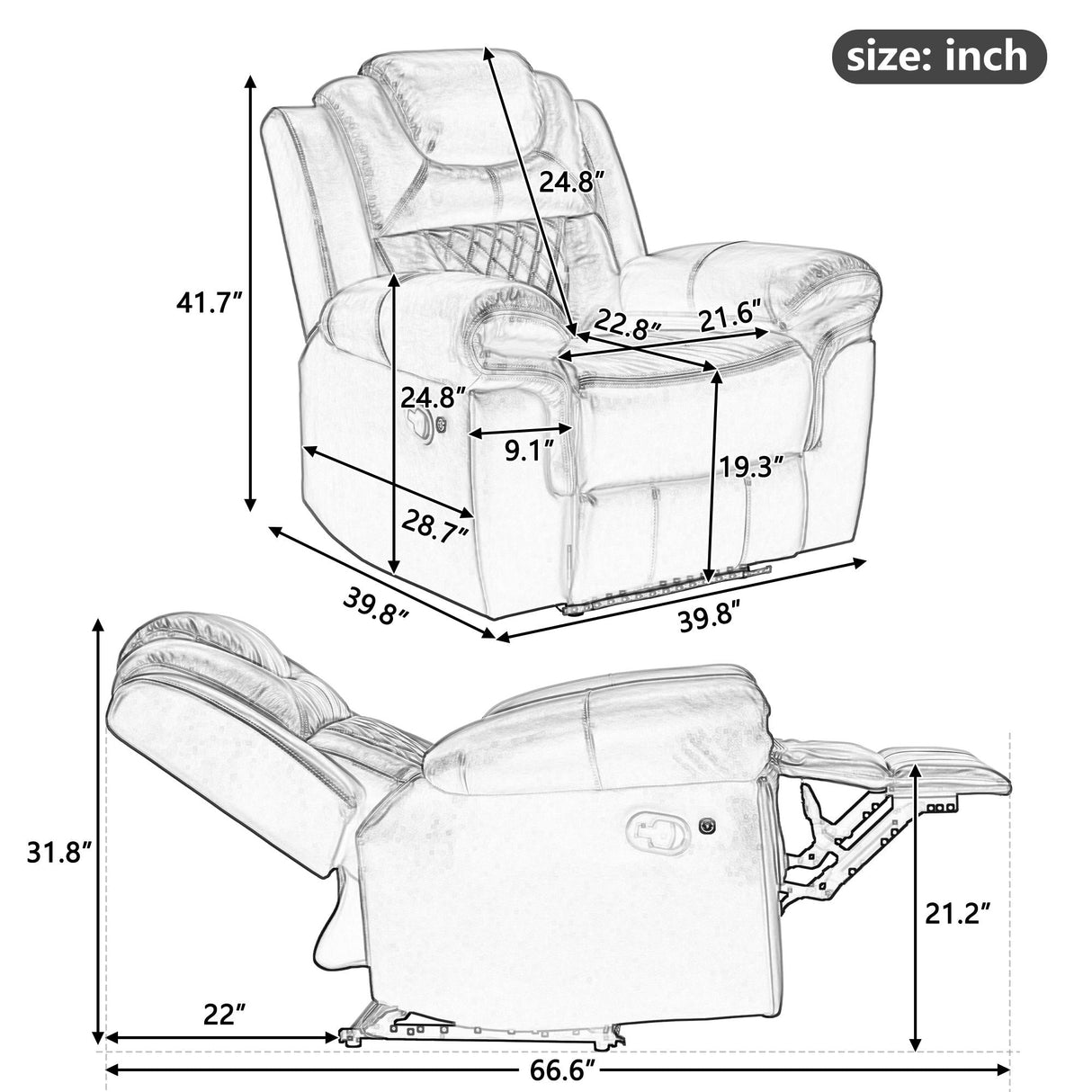 3 Pieces Recliner Sofa Sets Home Theater Seating Manual Recliner Chair With Center Console And Led Light Strip For Living Room by Couch.com