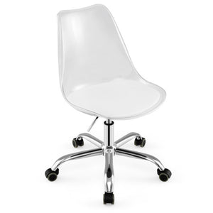 Armless Rolling Office Chair with Swivel Seat and PU Leather Cushion-Clear