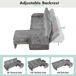 Convertible Futon Sofa Bed With Adjustable Backrest, Reversible Chaise Lounge And 2 Removable Armrest Pillows by Couch.com