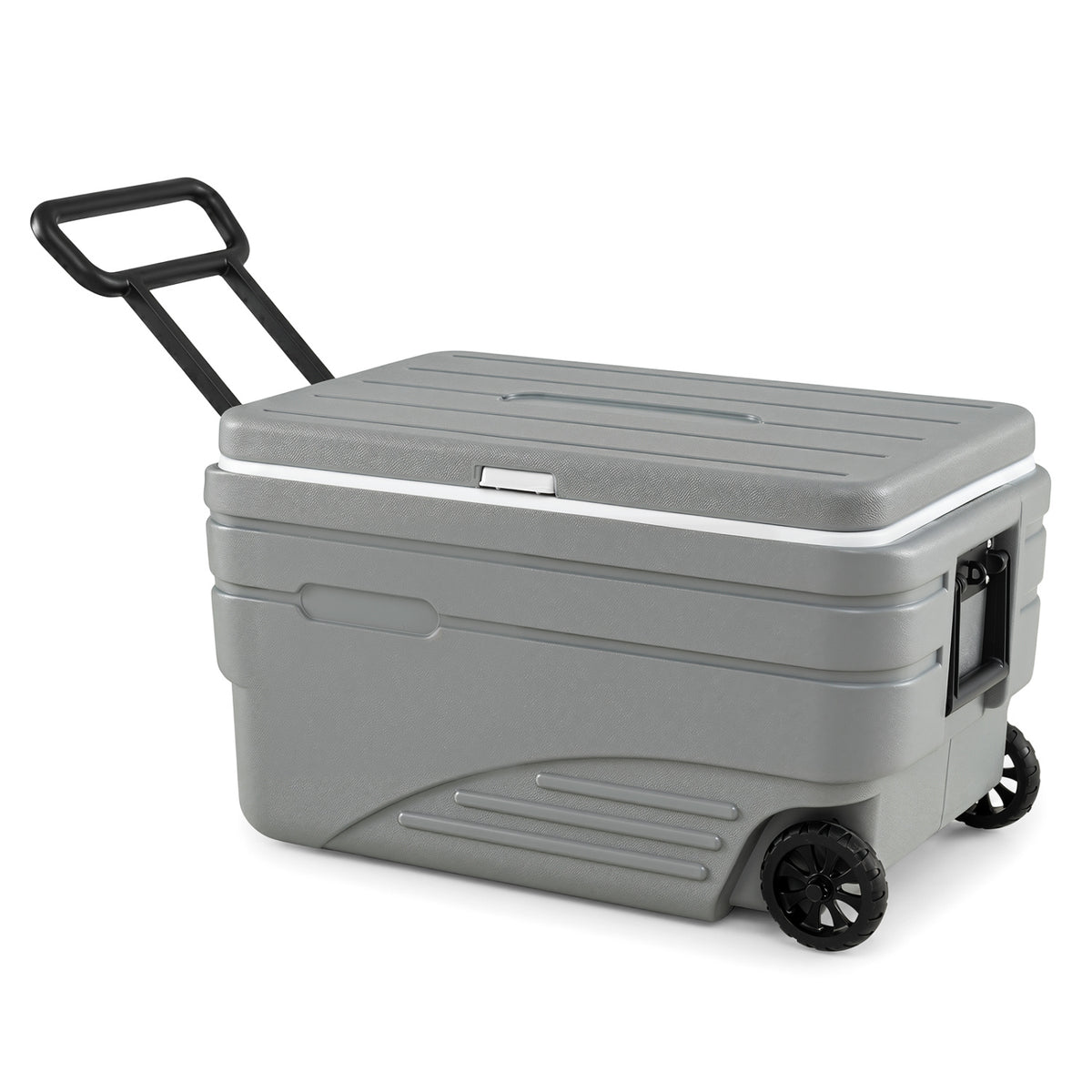 103 Quart Outdoor Portable Wheeled Ice Cooler with Foldable Pull and Carry Handles-Gray