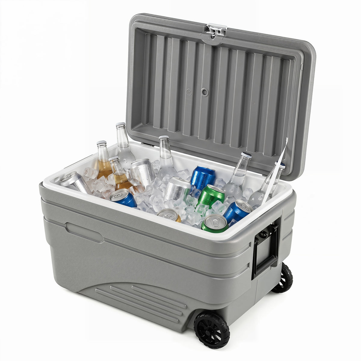 103 Quart Outdoor Portable Wheeled Ice Cooler with Foldable Pull and Carry Handles-Gray