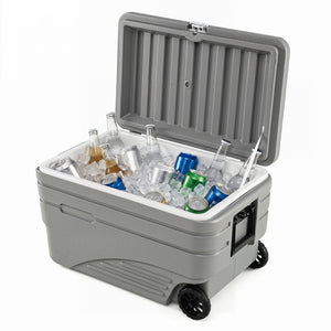 103 Quart Outdoor Portable Wheeled Ice Cooler with Foldable Pull and Carry Handles-Gray