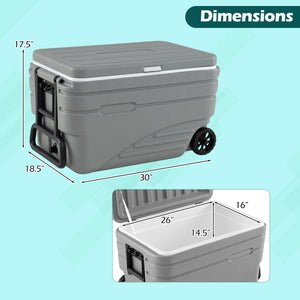 103 Quart Outdoor Portable Wheeled Ice Cooler with Foldable Pull and Carry Handles-Gray
