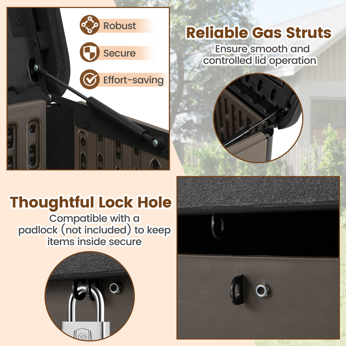 100 Gallon Large Deck Box with Lockable Lid for Patio-Black and Brown