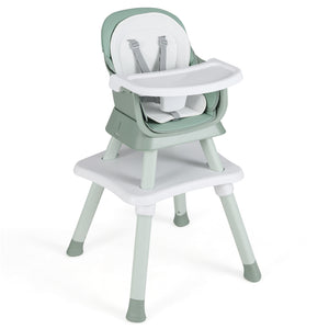 6-in-1 Convertible Baby High Chair with Adjustable Removable Tray-Green