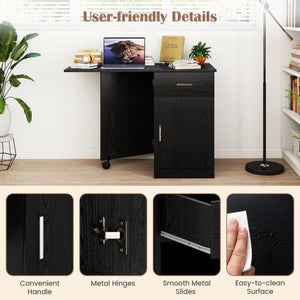 Folding Computer Desk with Drawer Mobile Home Office Desk with Cabinet-White