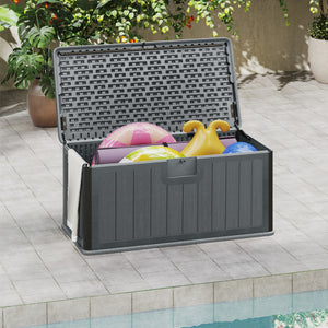 100 Gallon Large Deck Box with Lockable Lid for Patio-Gray