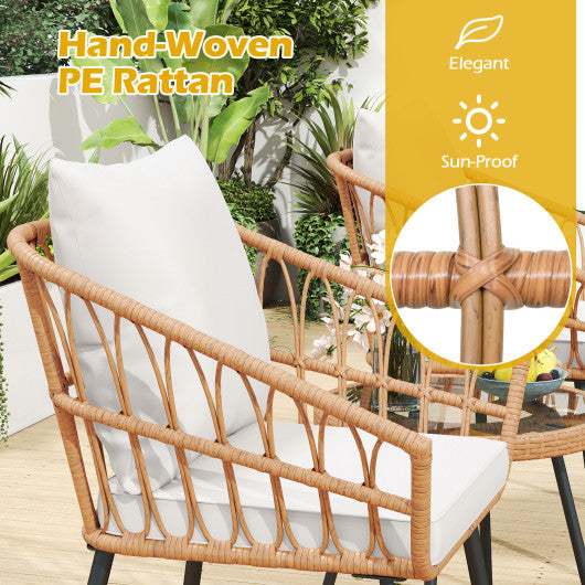 3 Piece Patio Bistro Set with Heavy Duty Metal Frame-Beige