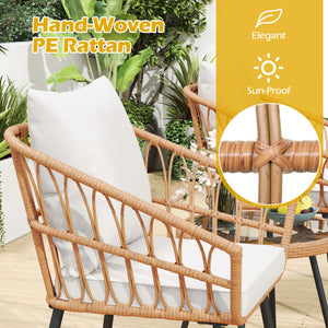 3 Piece Patio Bistro Set with Heavy Duty Metal Frame-Beige