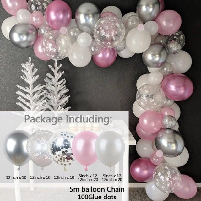 106pcs Blue Snowflake Birthday Balloon Party Ice Snow Decoration Baby Balloon Winter Christmas New Year Balloons Wedding and Birthday Party