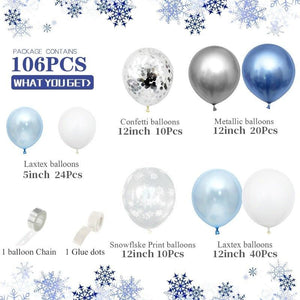 106pcs Blue Snowflake Birthday Balloon Party Ice Snow Decoration Baby Balloon Winter Christmas New Year Balloons Wedding and Birthday Party