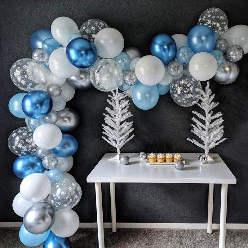 106pcs Blue Snowflake Birthday Balloon Party Ice Snow Decoration Baby Balloon Winter Christmas New Year Balloons Wedding and Birthday Party