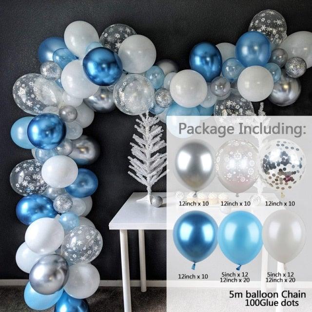 106pcs Blue Snowflake Birthday Balloon Party Ice Snow Decoration Baby Balloon Winter Christmas New Year Balloons Wedding and Birthday Party