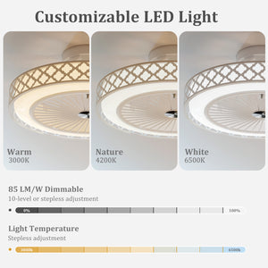 19 Inch Ceiling Fan with Light Low Profile Flush Mount Fan-White