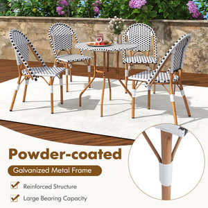3 Piece French Bistro Table Chair Set with Outdoor Wicker Round Table and 2 Dining Chairs