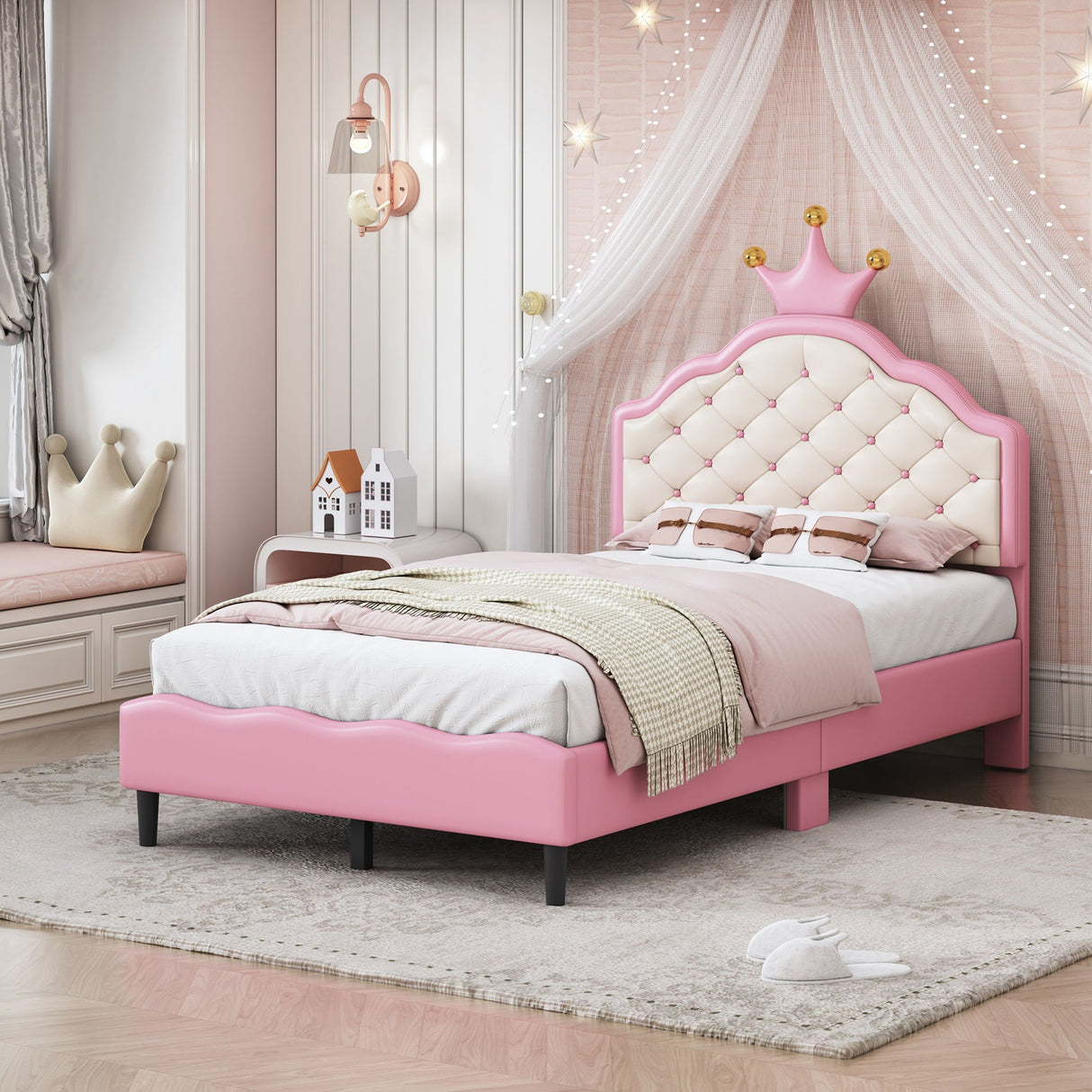 Lovely Crown Fantasy Princess Bed With Tufted Headboard by Couch.com