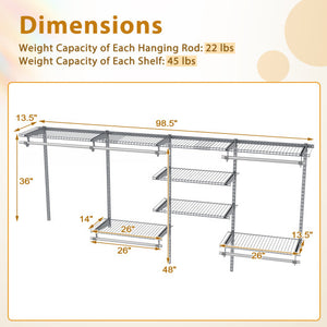 4-8 Feet Closet Organizers and Storage System with Hanging Rod for Laundry Bedroom-Grey