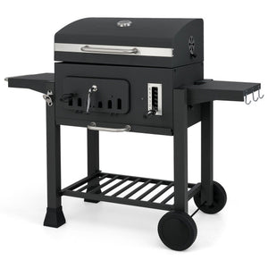 24-Inch Barrel Charcoal Grill with 2 Folding Side Tables and 544 sq.in Cooking Area