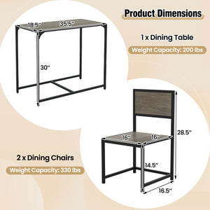 3 Pieces Dining Set Compact Table and 2 Chair with Metal Frame for Small Space-Oak