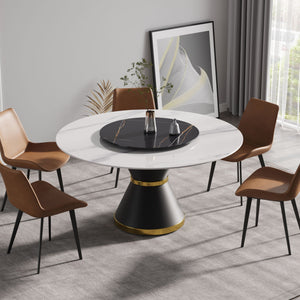 Modern Artificial Stone Round Carbon Steel Base Dining Table, Artificial Stone Turntable by Couch.com