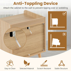 Modern End Table Bedside Table with 2 Rattan Decorated Drawers-Natural