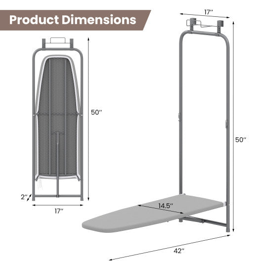 Over the Door Ironing Board Space-Saving Metal Hanging Ironing Board-Gray