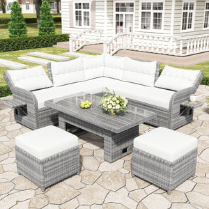 Outdoor Furniture Set Patio Rattan Furniture Set With Adjustable Table, Recliners With Extendable Side Tables And 2 Ottomans by Couch.com
