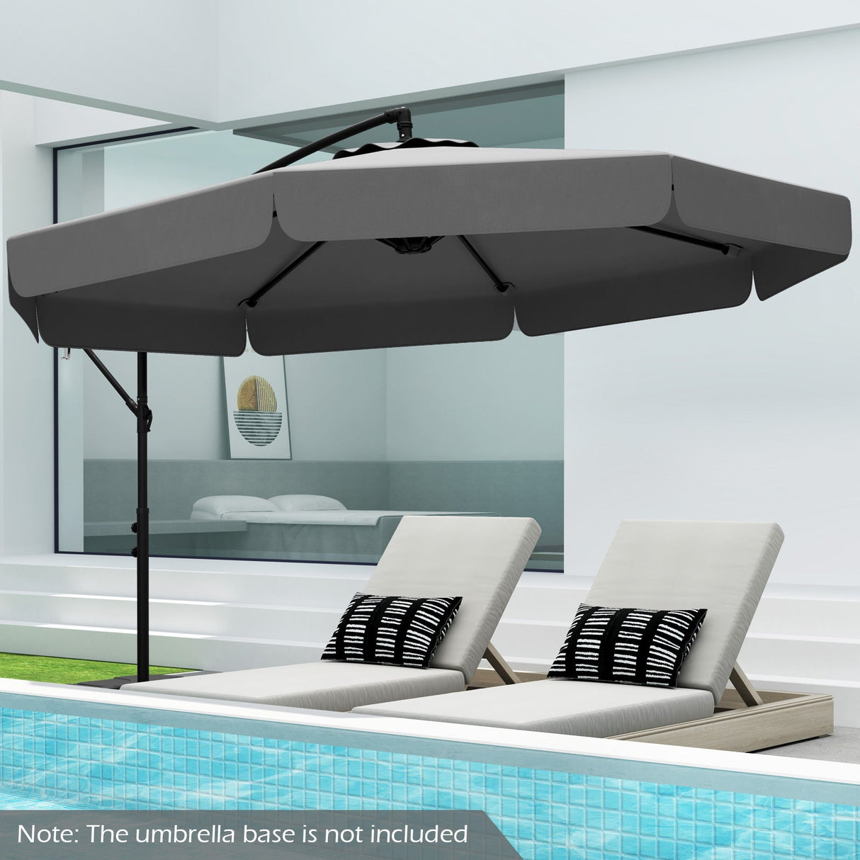10 Feet Patio Cantilever Umbrella with Cover Tilt Adjustment and Ruffled Edge-Gray by DirectDeals