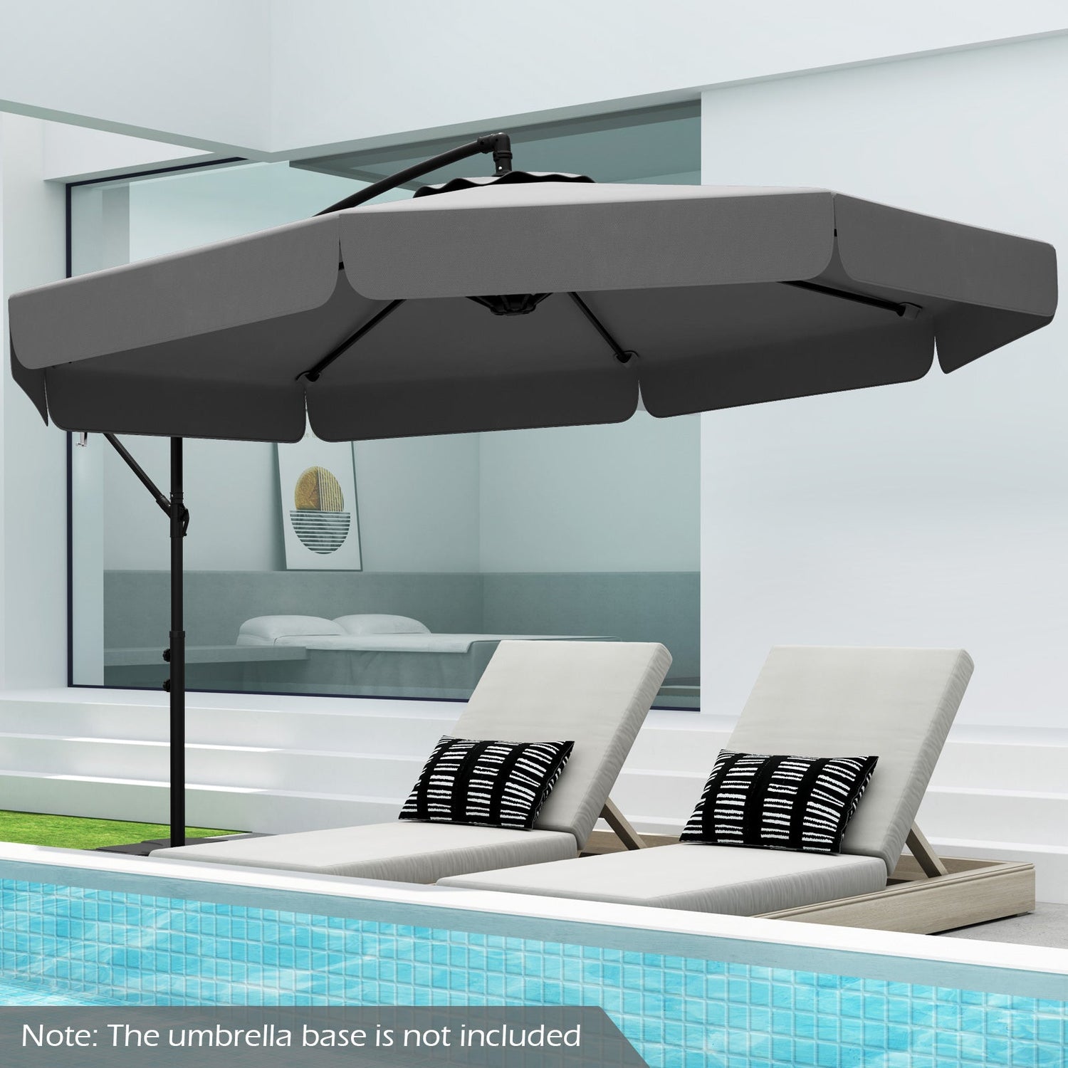 10 Feet Patio Cantilever Umbrella with Cover Tilt Adjustment and Ruffled Edge-Gray by DirectDeals
