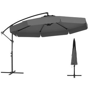 10 Feet Patio Cantilever Umbrella with Cover Tilt Adjustment and Ruffled Edge-Gray by DirectDeals