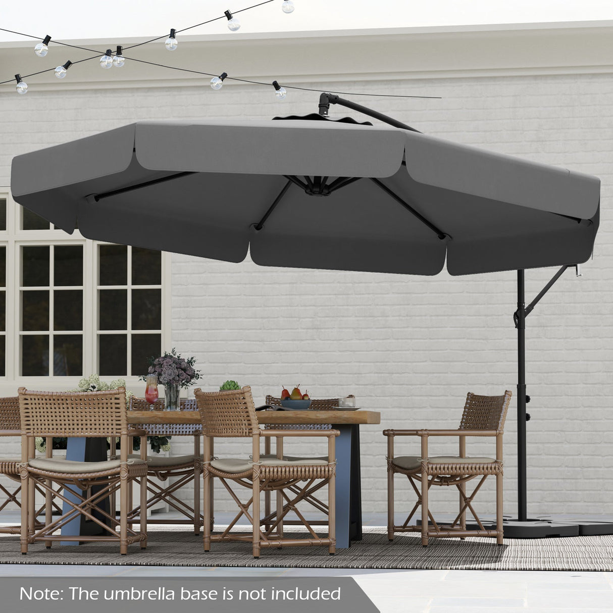10 Feet Patio Cantilever Umbrella with Cover Tilt Adjustment and Ruffled Edge-Gray by DirectDeals