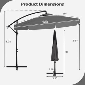 10 Feet Patio Cantilever Umbrella with Cover Tilt Adjustment and Ruffled Edge-Gray by DirectDeals