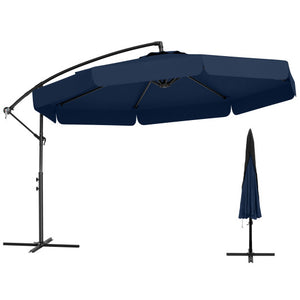 10 Feet Patio Cantilever Umbrella with Cover Tilt Adjustment and Ruffled Edge-Navy