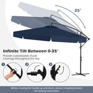 10 Feet Patio Cantilever Umbrella with Cover Tilt Adjustment and Ruffled Edge-Navy