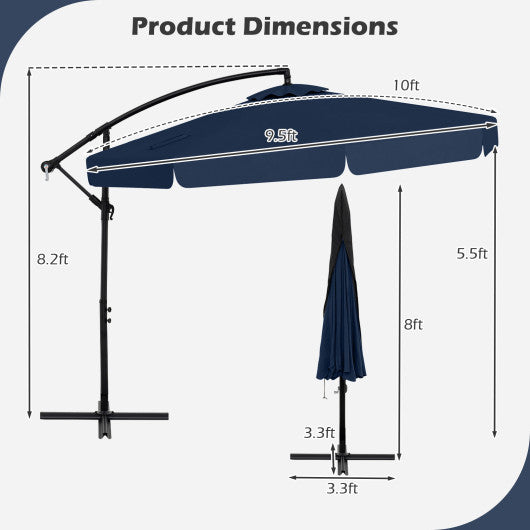10 Feet Patio Cantilever Umbrella with Cover Tilt Adjustment and Ruffled Edge-Navy