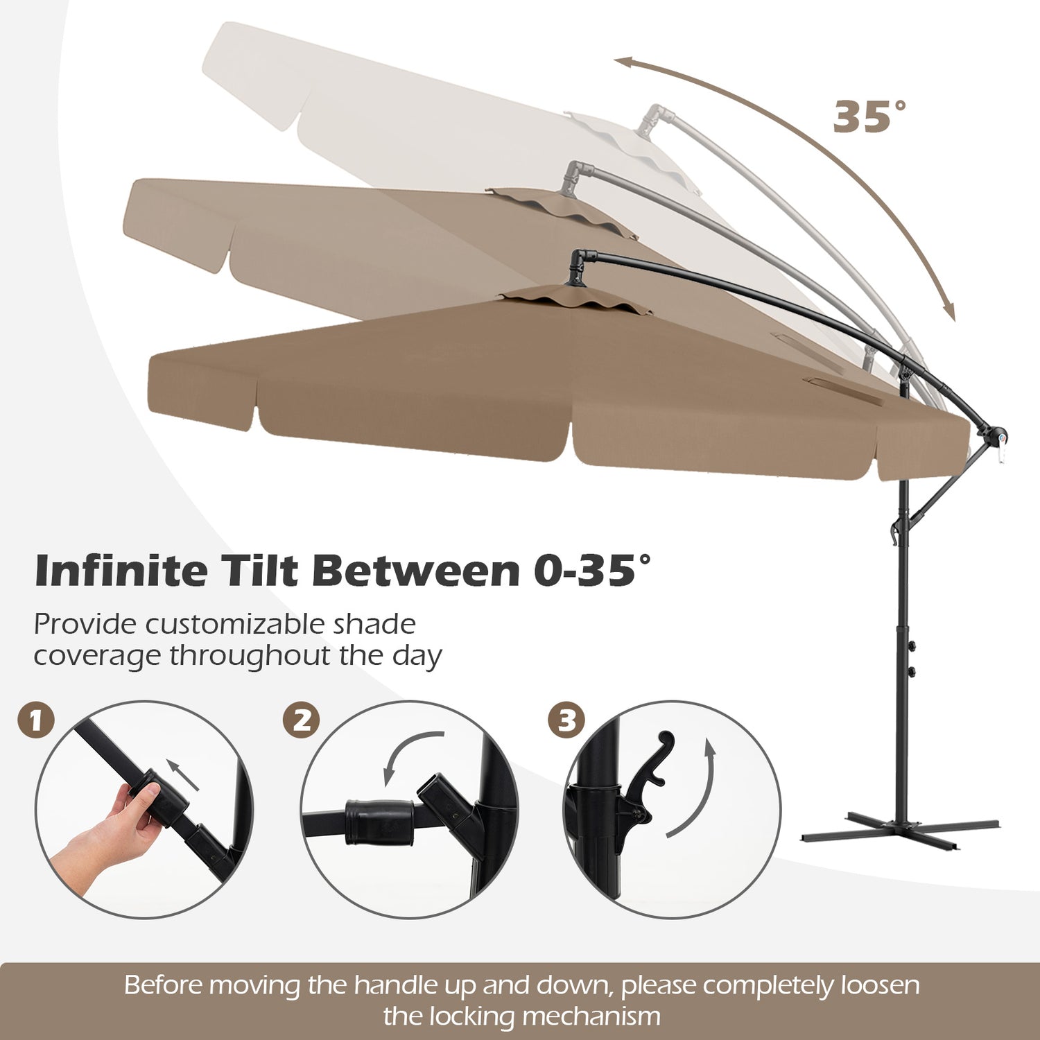 10 Feet Patio Cantilever Umbrella with Cover Tilt Adjustment and Ruffled Edge-Taupe