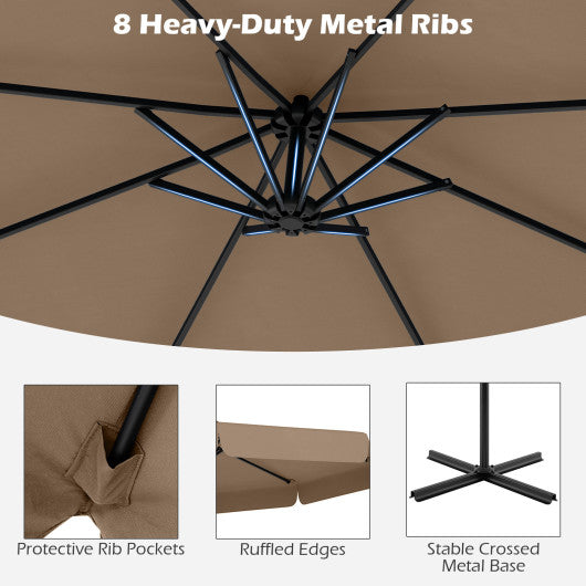 10 Feet Patio Cantilever Umbrella with Cover Tilt Adjustment and Ruffled Edge-Wine