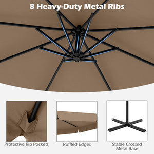 10 Feet Patio Cantilever Umbrella with Cover Tilt Adjustment and Ruffled Edge-Wine