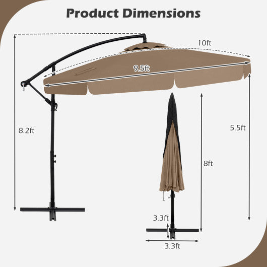 10 Feet Patio Cantilever Umbrella with Cover Tilt Adjustment and Ruffled Edge-Taupe