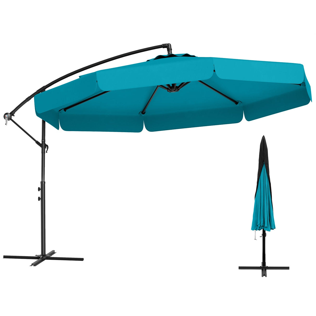 10 Feet Patio Cantilever Umbrella with Cover Tilt Adjustment and Ruffled Edge-Turquoise by DirectDeals