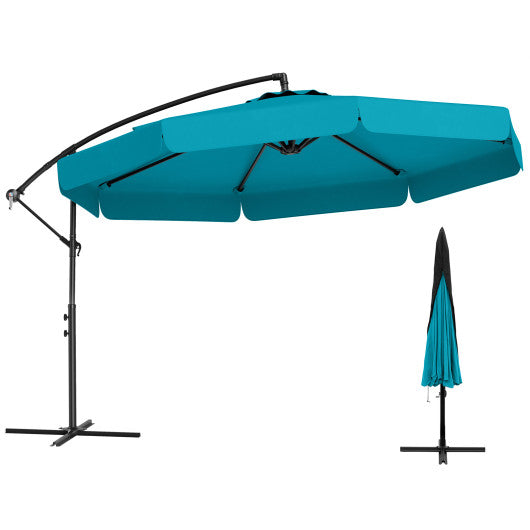 10 Feet Patio Cantilever Umbrella with Cover Tilt Adjustment and Ruffled Edge-Turquoise