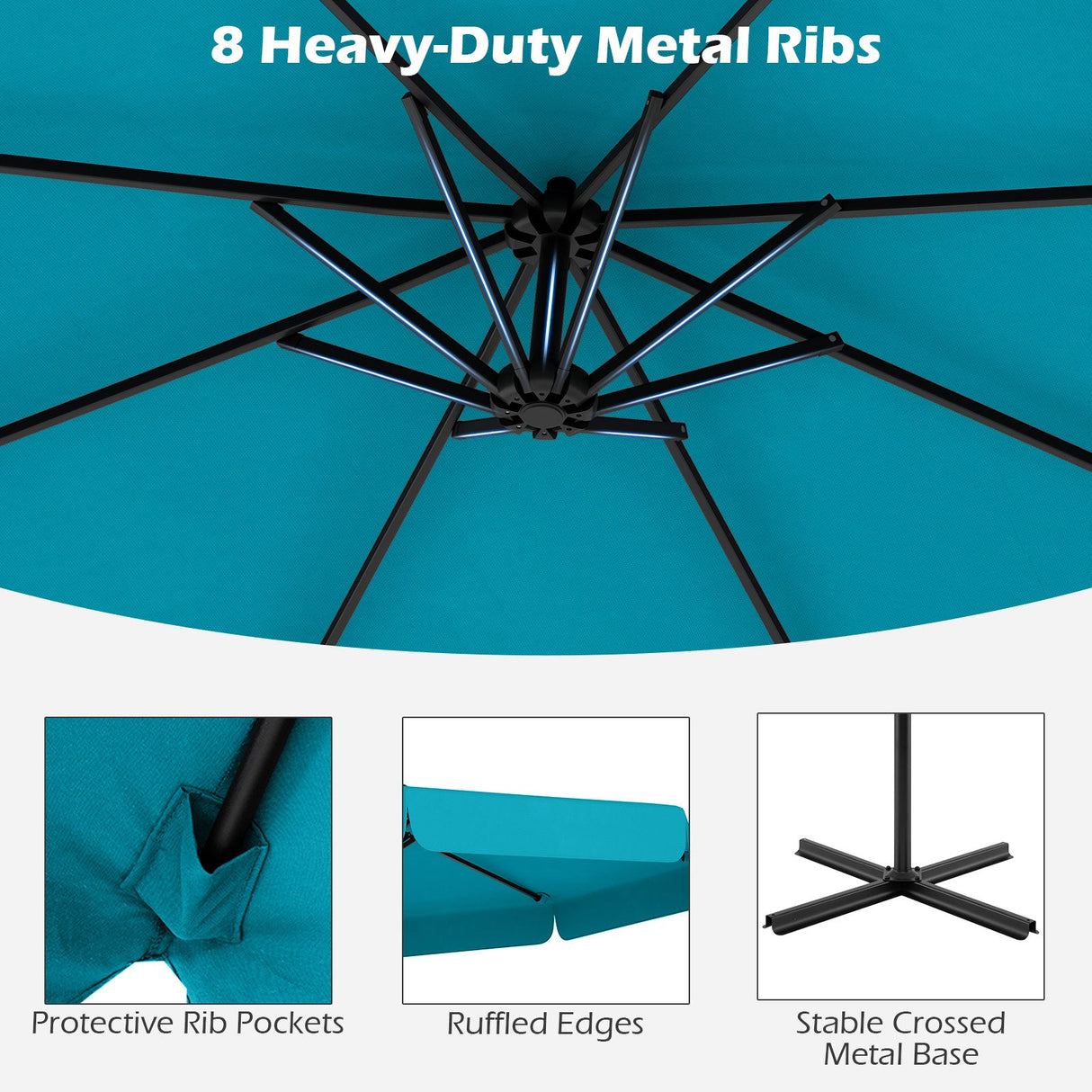 10 Feet Patio Cantilever Umbrella with Cover Tilt Adjustment and Ruffled Edge-Turquoise by DirectDeals