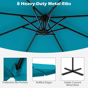 10 Feet Patio Cantilever Umbrella with Cover Tilt Adjustment and Ruffled Edge-Turquoise by DirectDeals